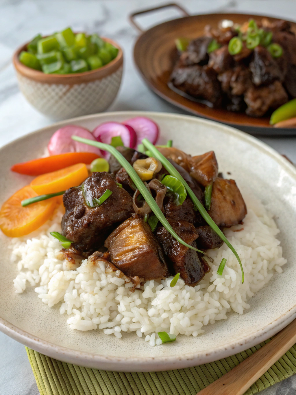Traditional Filipino chicken adobo dish