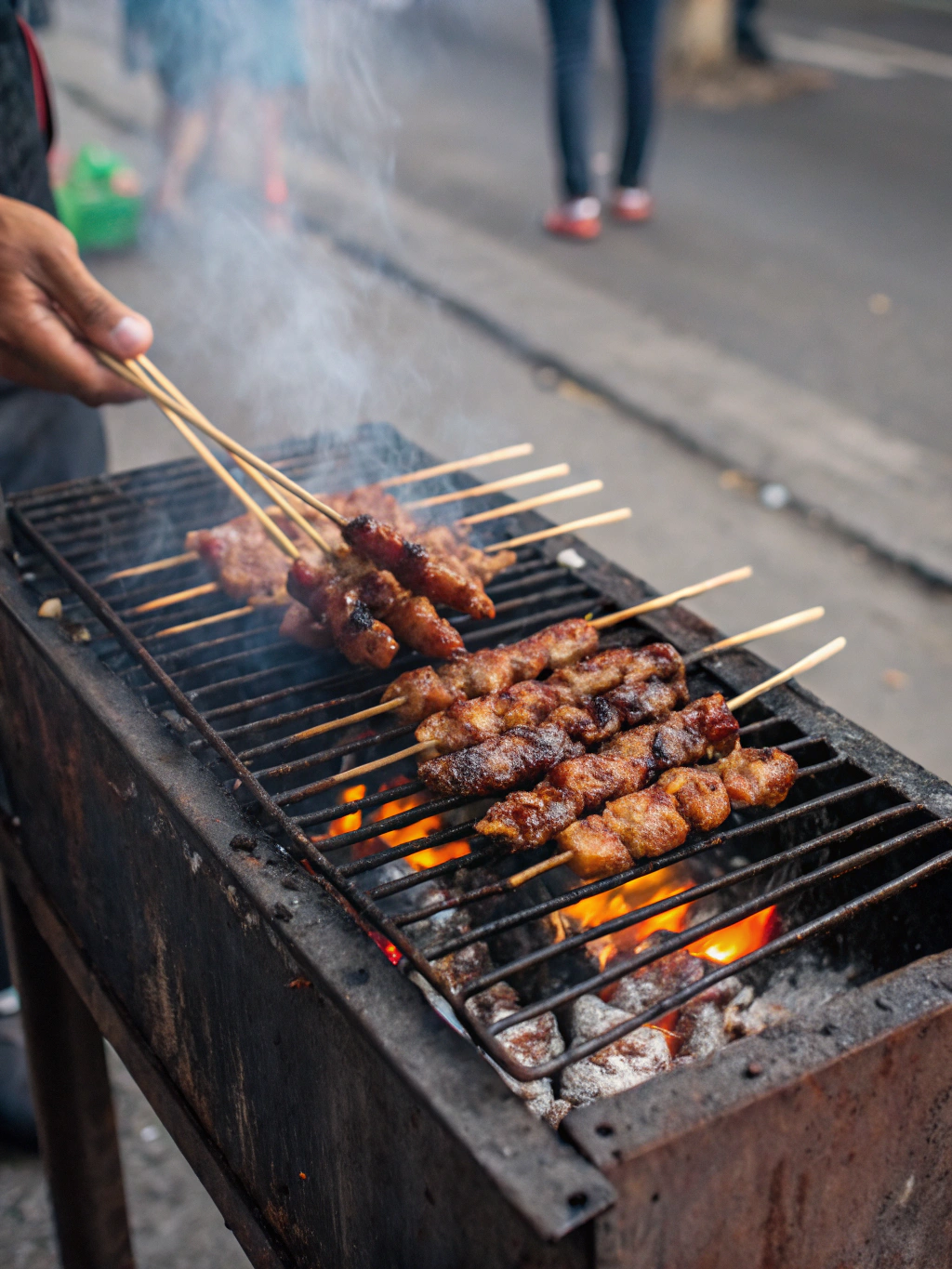 Grilled street food skewers