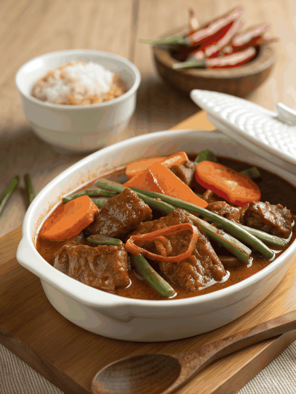 Kare-kare preparation with peanut sauce
